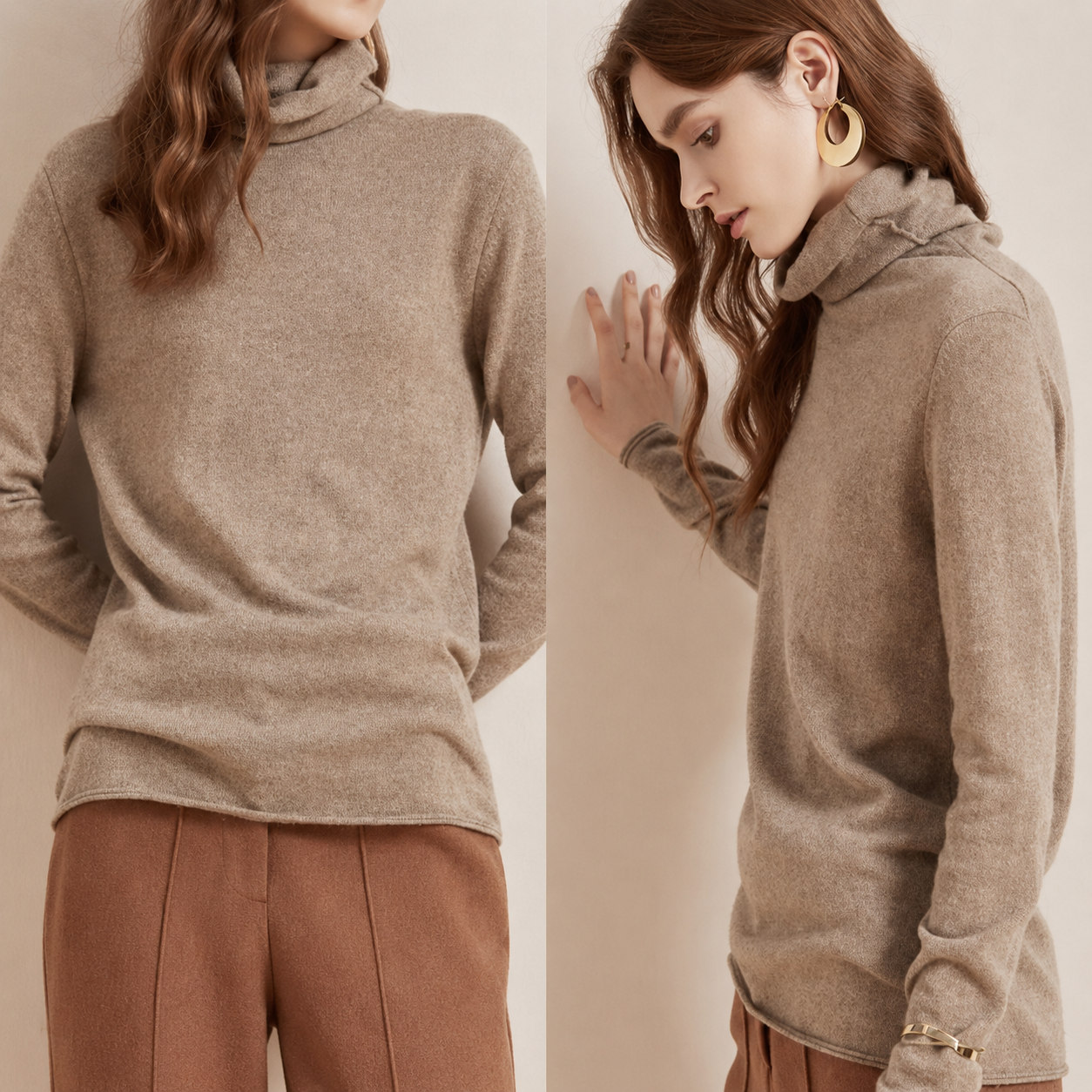 カシミヤ100% タートルネックセーター BEIGE