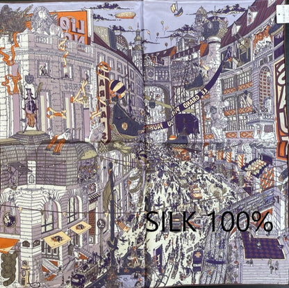 SILK100％  リバーシブルスカーフ 65×65㎝