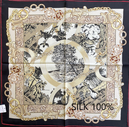 SILK100％  リバーシブルスカーフ 65×65㎝