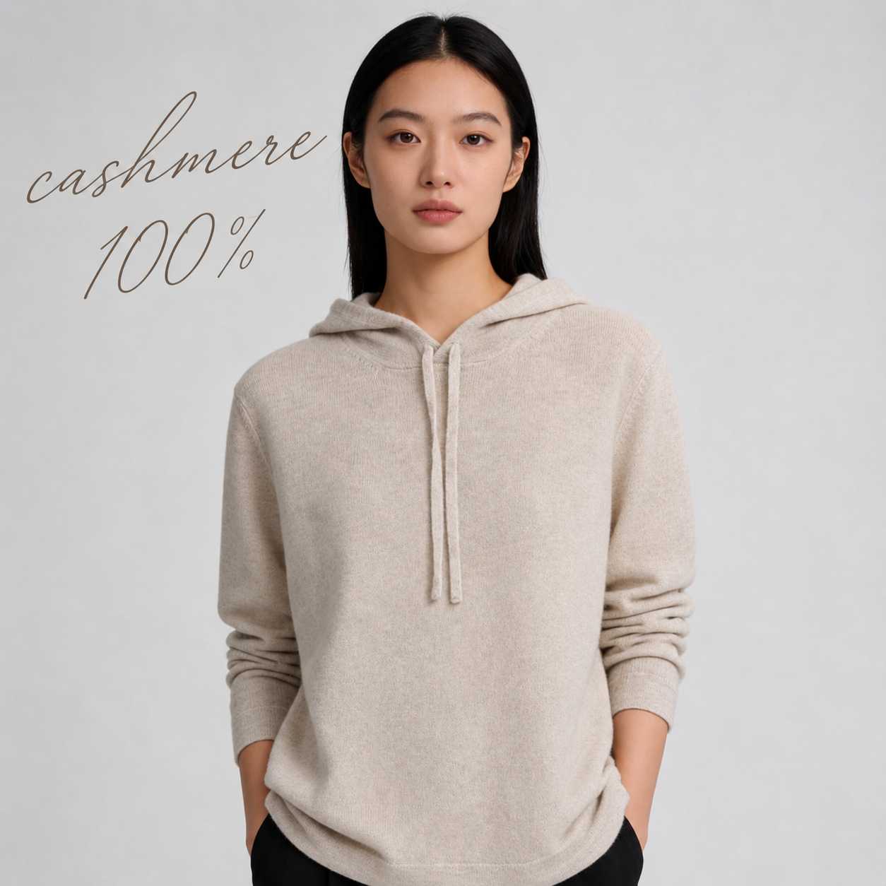 カシミヤ100％   フーデッドニット BEIGE