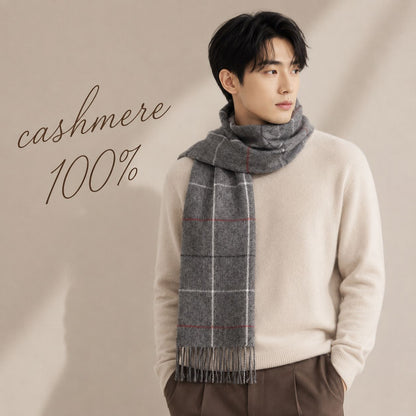 カシミヤ100％   チェック柄マフラー GRAY