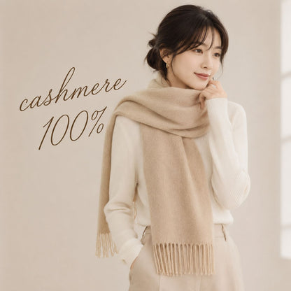 カシミヤ100％   大判マフラー BEIGE