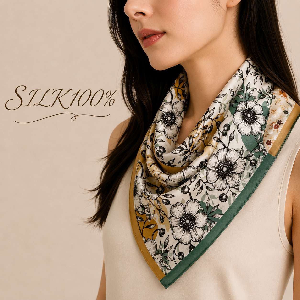 SILK100％  スカーフ 53×53㎝