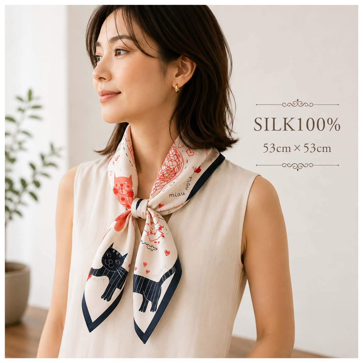 SILK100％  スカーフ 53×53㎝