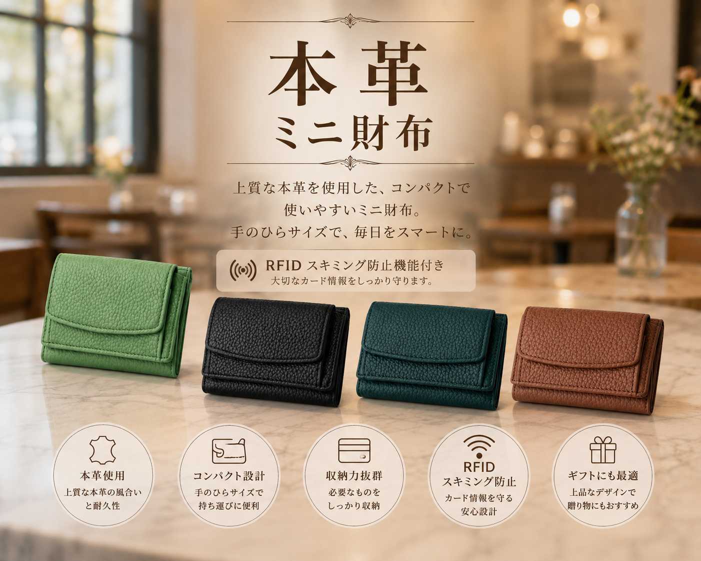 レザー 三つ折りコンパクト財布