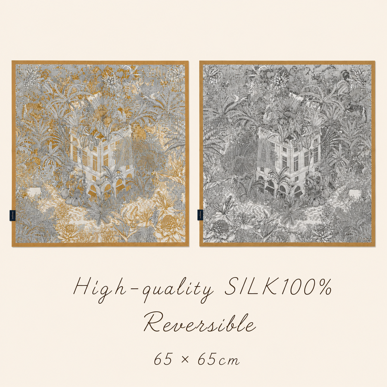 SILK100％  リバーシブルスカーフ 65×65㎝
