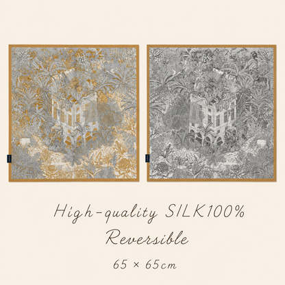 SILK100％  リバーシブルスカーフ 65×65㎝
