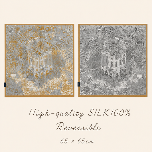 SILK100％  リバーシブルスカーフ 65×65㎝