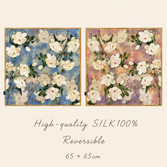 SILK100％  リバーシブルスカーフ 65×65㎝