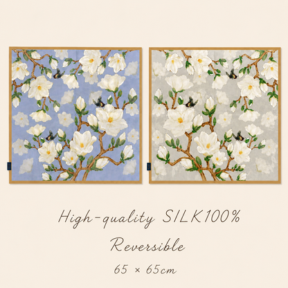 SILK100％  リバーシブルスカーフ 65×65㎝