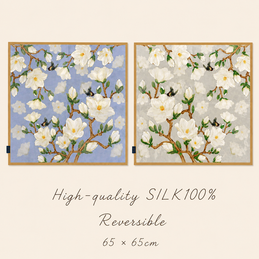 SILK100％  リバーシブルスカーフ 65×65㎝