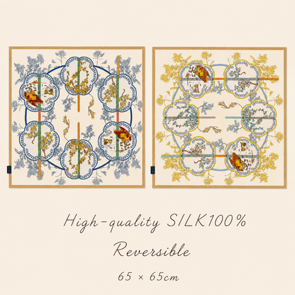 SILK100％  リバーシブルスカーフ 65×65㎝