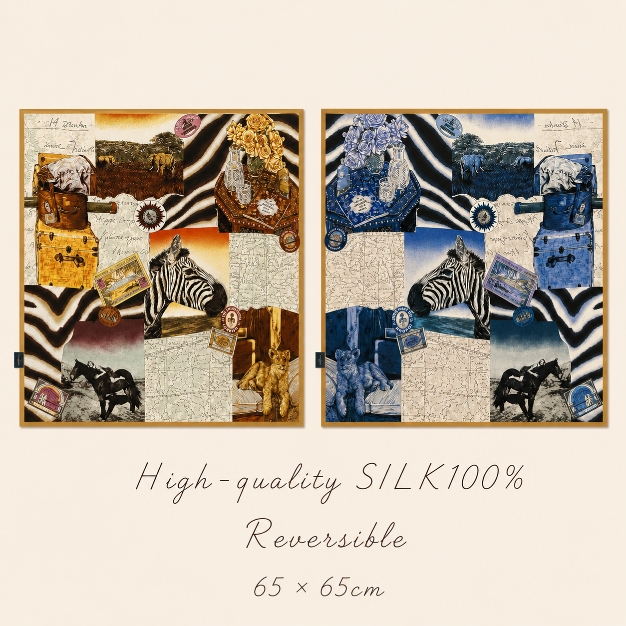 SILK100％  リバーシブルスカーフ 65×65㎝