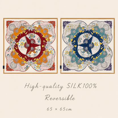 SILK100％  リバーシブルスカーフ 65×65㎝