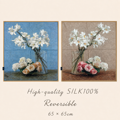 SILK100％  リバーシブルスカーフ 65×65㎝