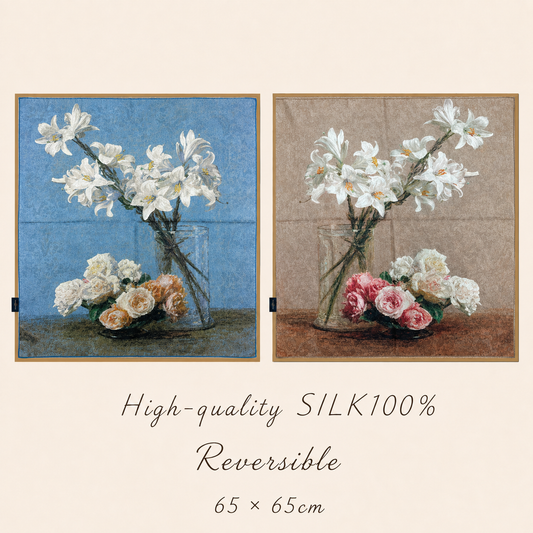 SILK100％  リバーシブルスカーフ 65×65㎝