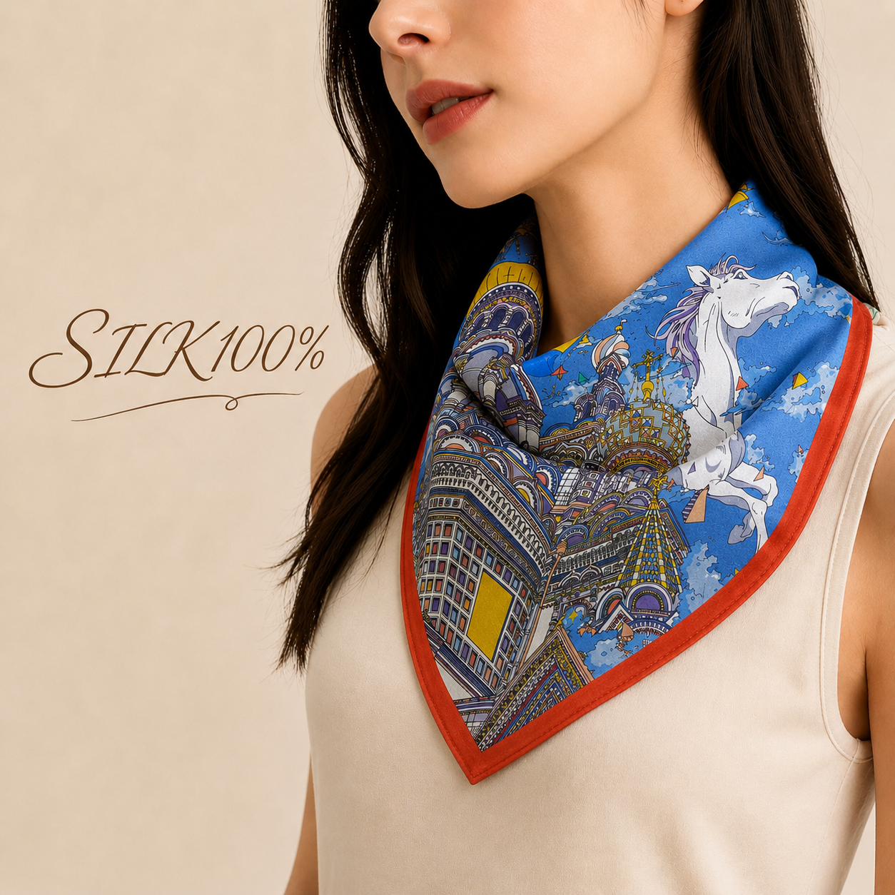 SILK100％  スカーフ 53×53㎝