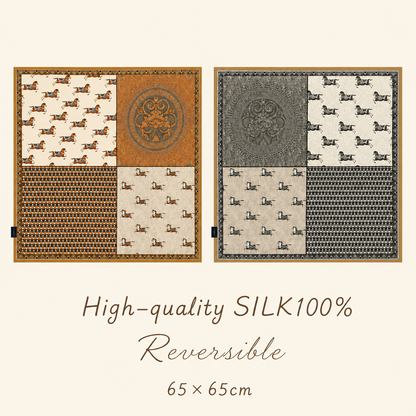 SILK100％  リバーシブルスカーフ 65×65㎝