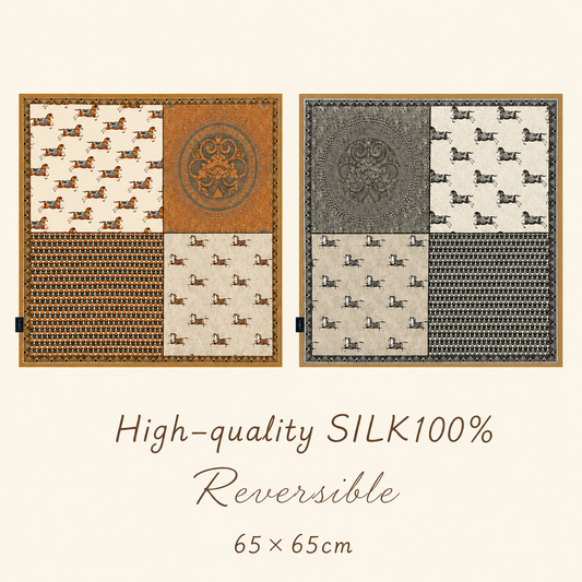 SILK100％  リバーシブルスカーフ 65×65㎝