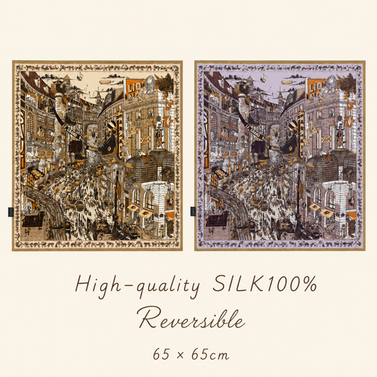 SILK100％  リバーシブルスカーフ 65×65㎝