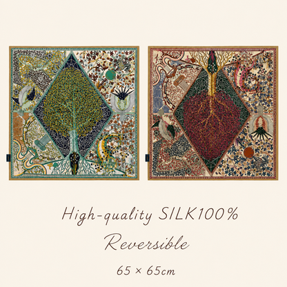 SILK100％  リバーシブルスカーフ 65×65㎝