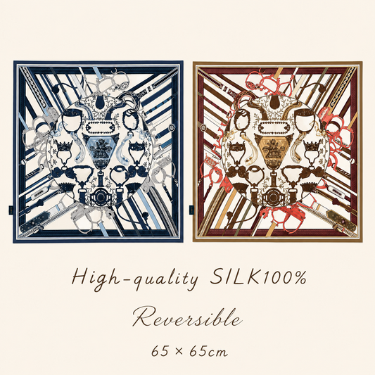 SILK100％  リバーシブルスカーフ 65×65㎝