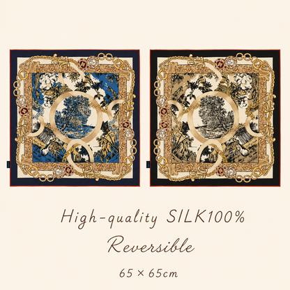 SILK100％  リバーシブルスカーフ 65×65㎝