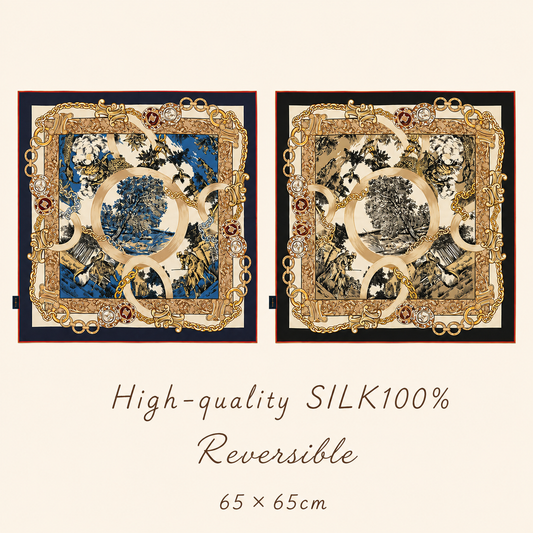 SILK100％  リバーシブルスカーフ 65×65㎝