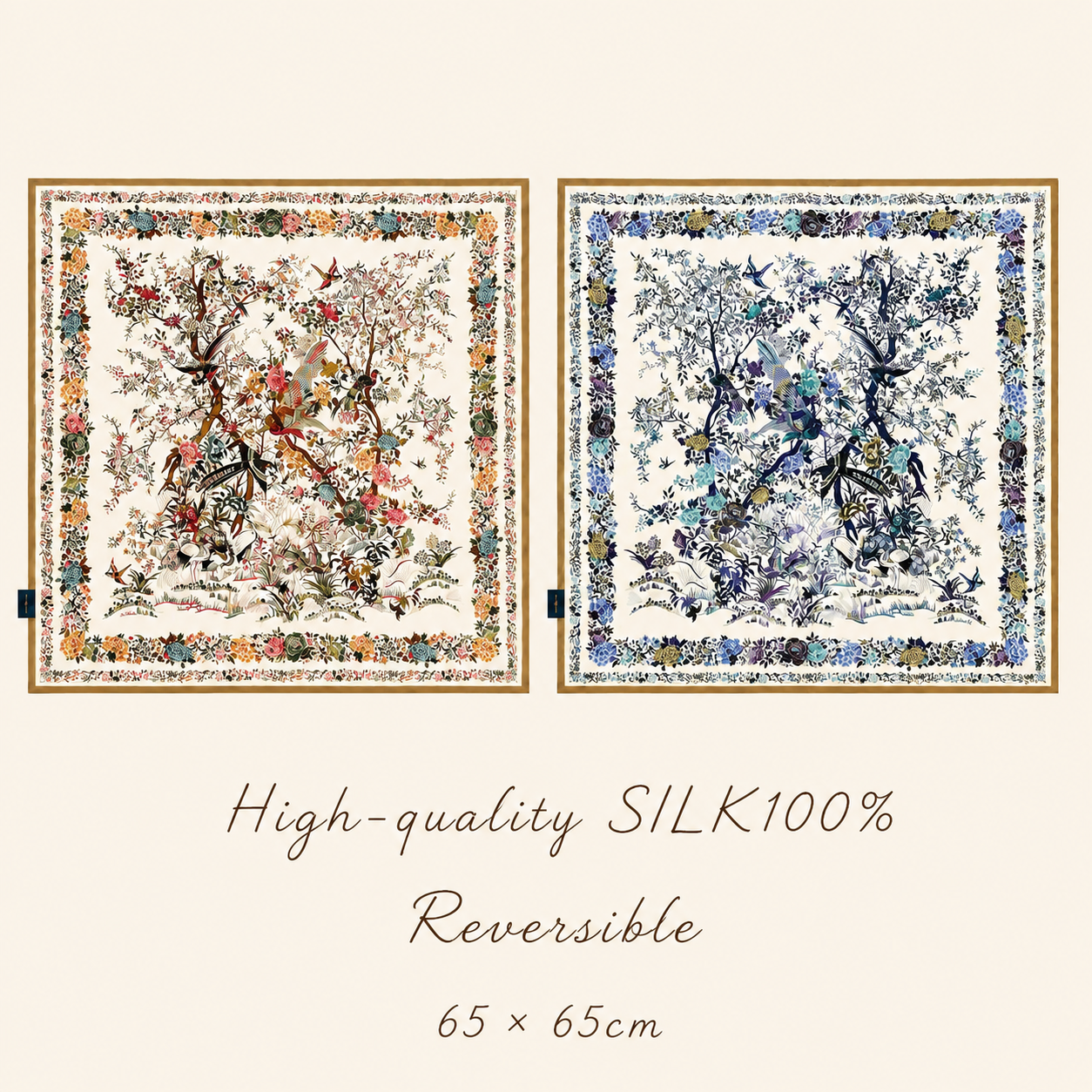 SILK100％  リバーシブルスカーフ 65×65㎝