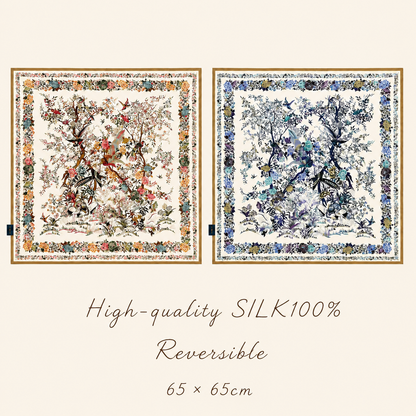 SILK100％  リバーシブルスカーフ 65×65㎝