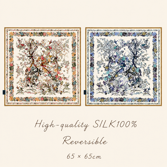 SILK100％  リバーシブルスカーフ 65×65㎝