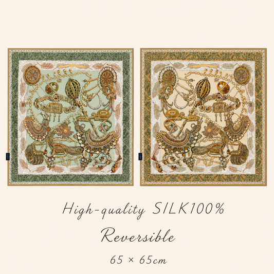 SILK100％  リバーシブルスカーフ 65×65㎝