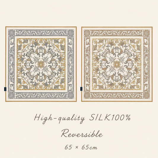 SILK100％  リバーシブルスカーフ 65×65㎝