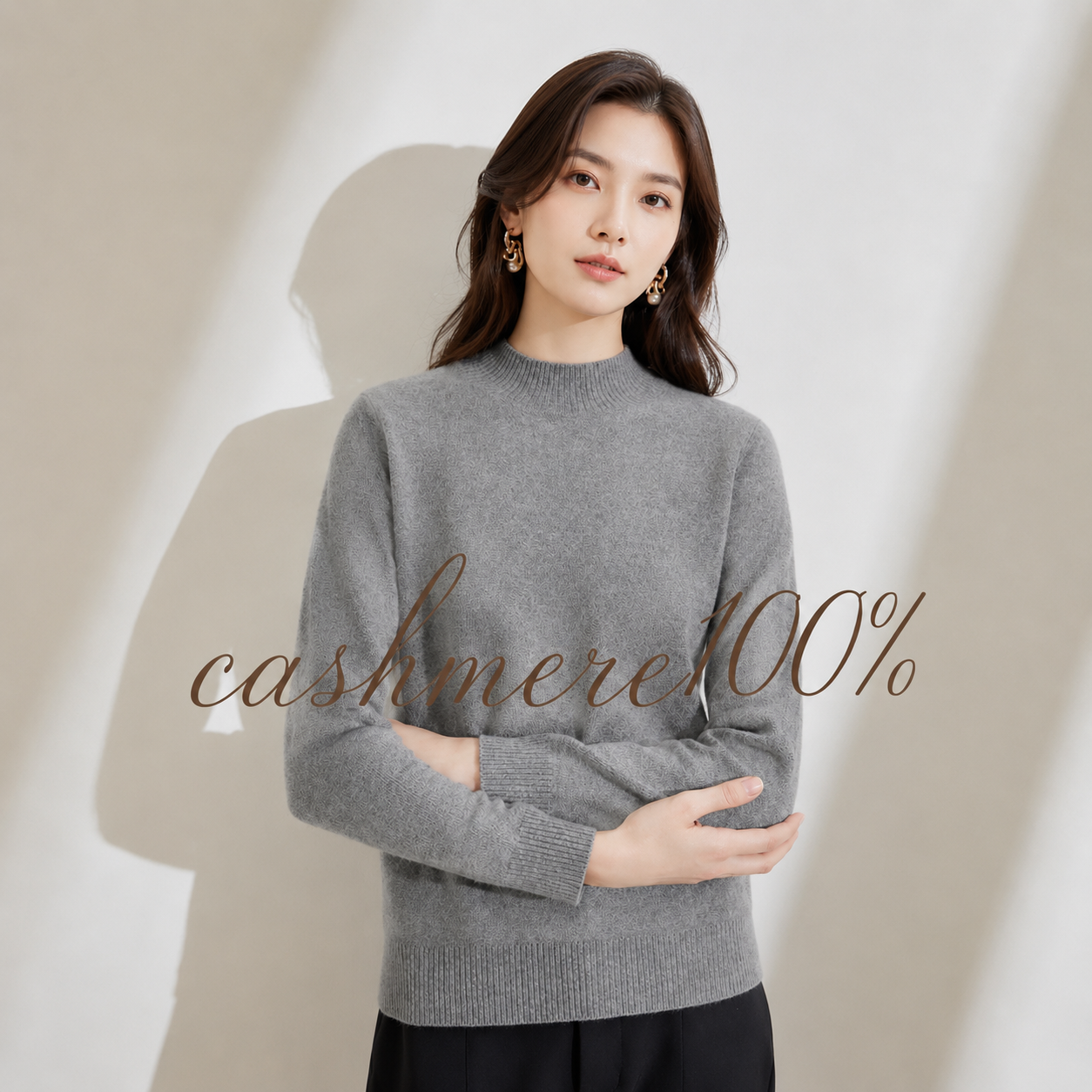 カシミヤ100％   モックネックセーター GRAY