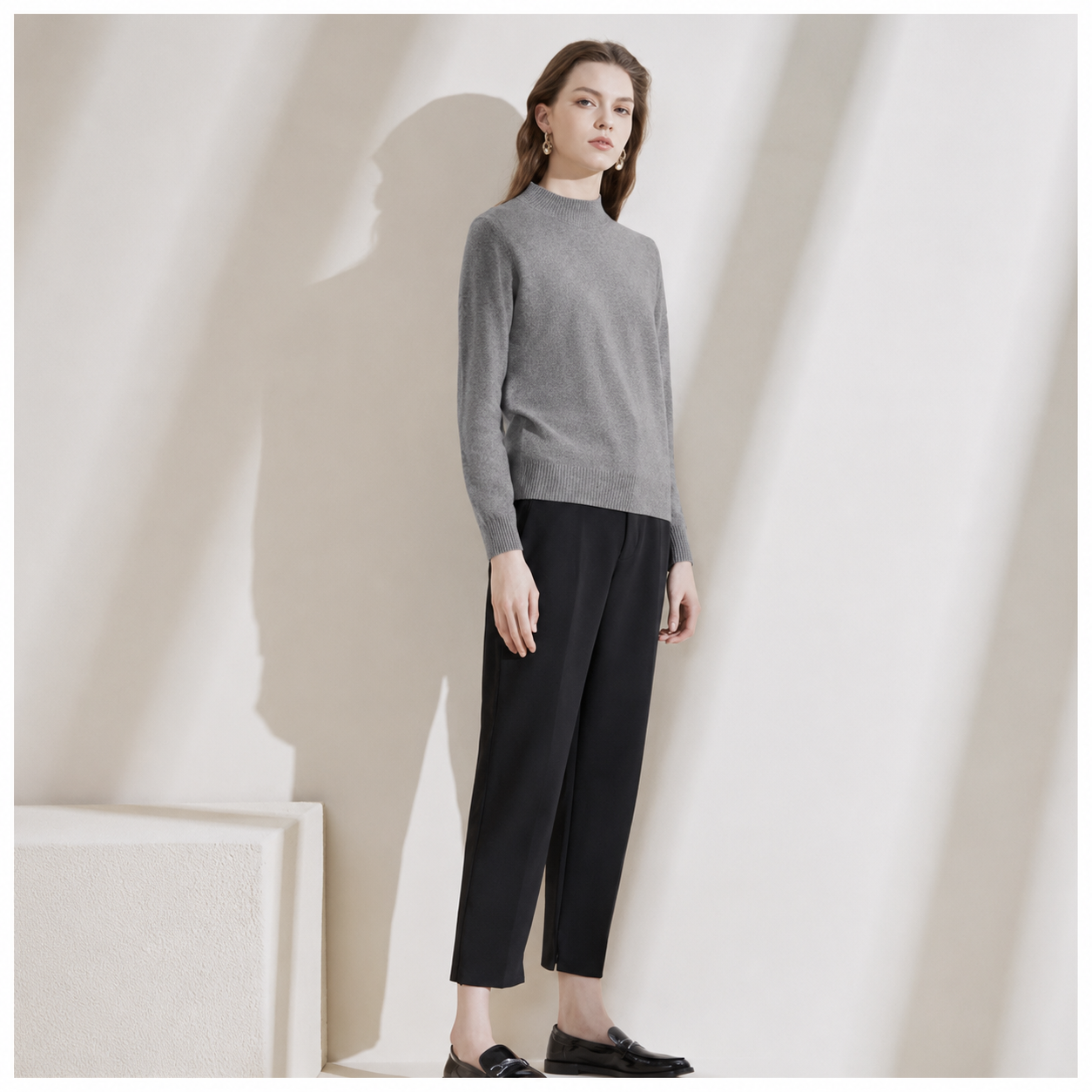 カシミヤ100％   モックネックセーター GRAY