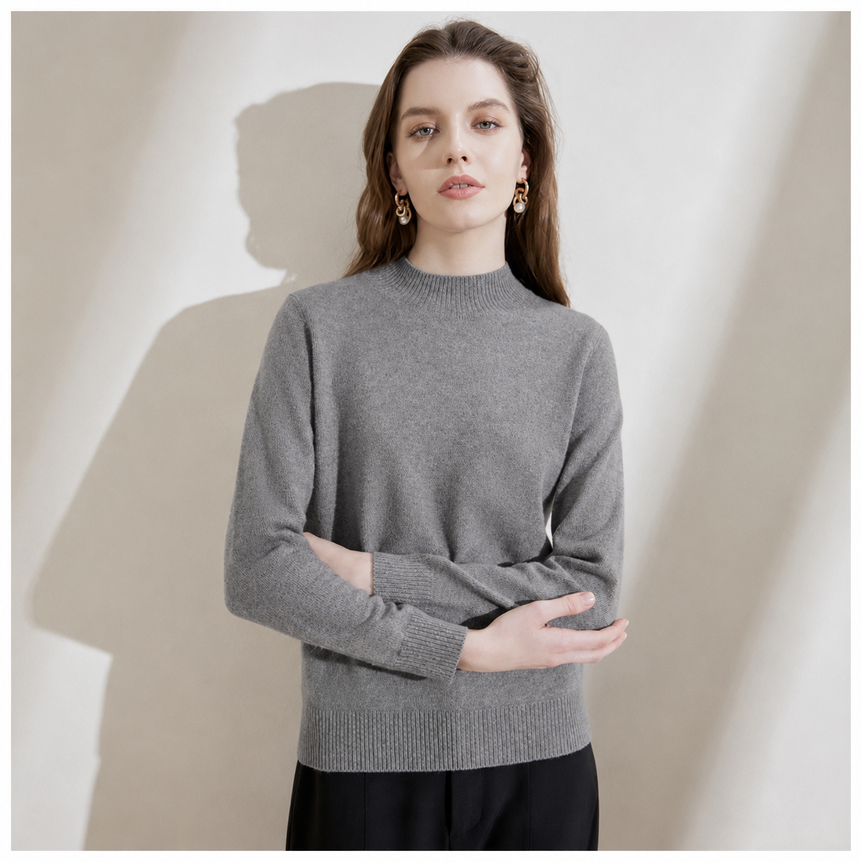 カシミヤ100％   モックネックセーター GRAY
