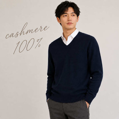 カシミヤ100％   Vネックセーター NAVY BLUE