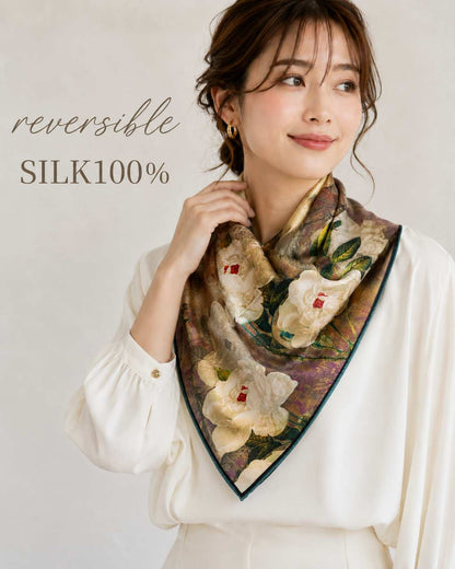 SILK100％  リバーシブルスカーフ 65×65㎝