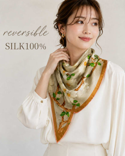 SILK100％  リバーシブルスカーフ 65×65㎝