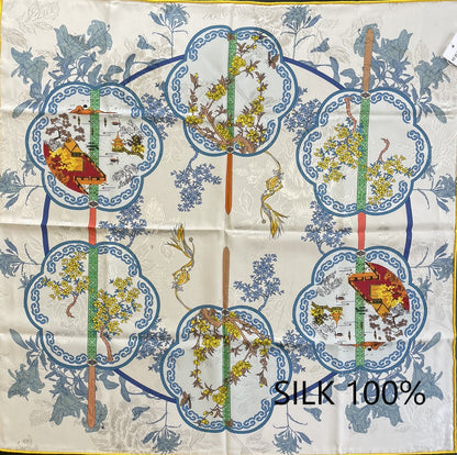 SILK100％  リバーシブルスカーフ 65×65㎝
