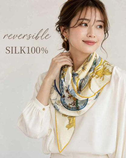 SILK100％  リバーシブルスカーフ 65×65㎝