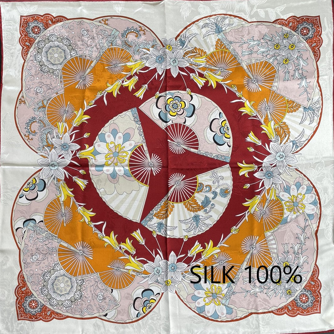 SILK100％  リバーシブルスカーフ 65×65㎝