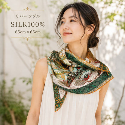 SILK100％  リバーシブルスカーフ 65×65㎝