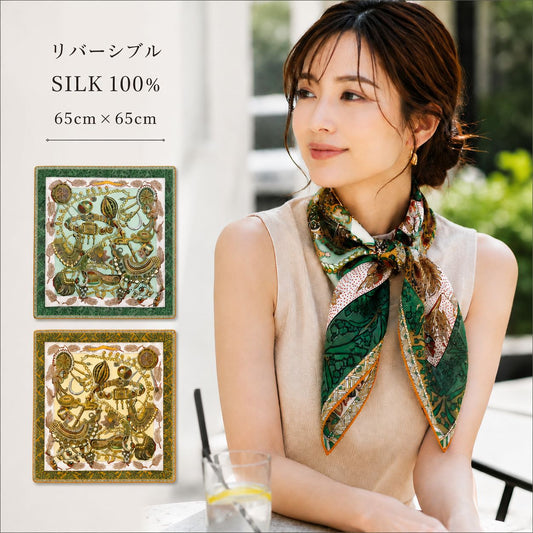 SILK100％  リバーシブルスカーフ 65×65㎝