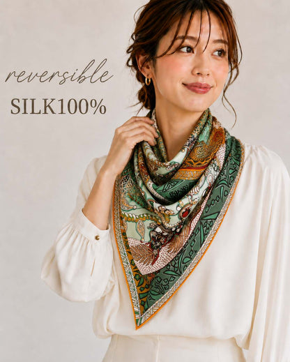 SILK100％  リバーシブルスカーフ 65×65㎝
