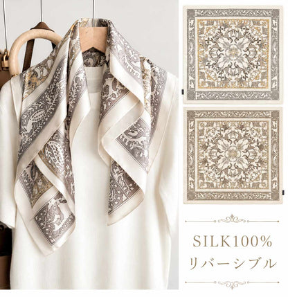 SILK100％  リバーシブルスカーフ 65×65㎝