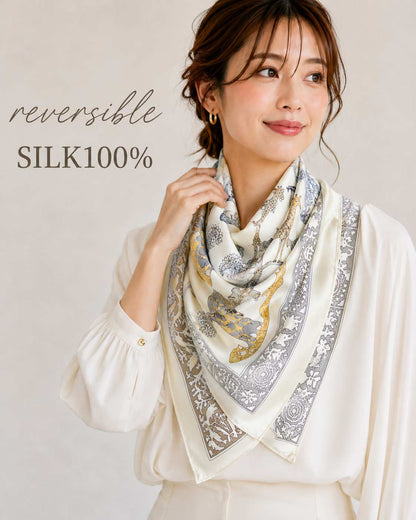 SILK100％  リバーシブルスカーフ 65×65㎝
