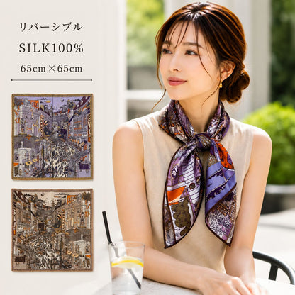 SILK100％  リバーシブルスカーフ 65×65㎝