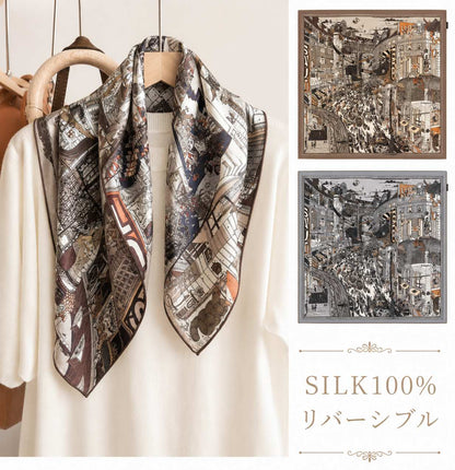 SILK100％  リバーシブルスカーフ 65×65㎝