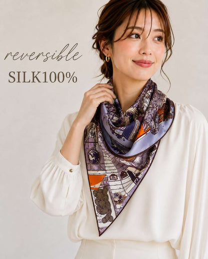 SILK100％  リバーシブルスカーフ 65×65㎝